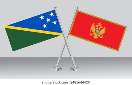 Crossed flags of Solomon Islands and Montenegro. Official colors. Correct proportion. Banner design