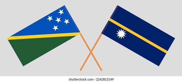 Crossed flags of Solomon Islands and Nauru. Official colors. Correct proportion. Vector illustration
