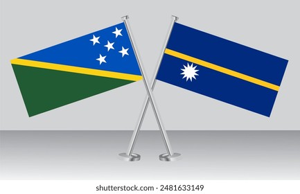 Gekreuzte Flaggen der Salomonen und Nauru. Offizielle Farben. Richtiges Verhältnis. Banner-Design