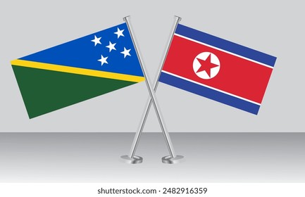 Crossed flags of Solomon Islands and North Korea. Official colors. Correct proportion. Banner design