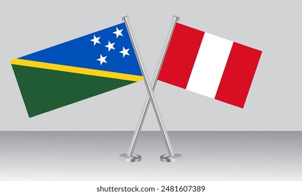 Crossed flags of Solomon Islands and Peru. Official colors. Correct proportion. Banner design