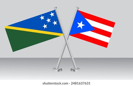 Banderas de las Islas Salomón y Puerto Rico. Colores oficiales. Proporción correcta. diseño de Anuncio