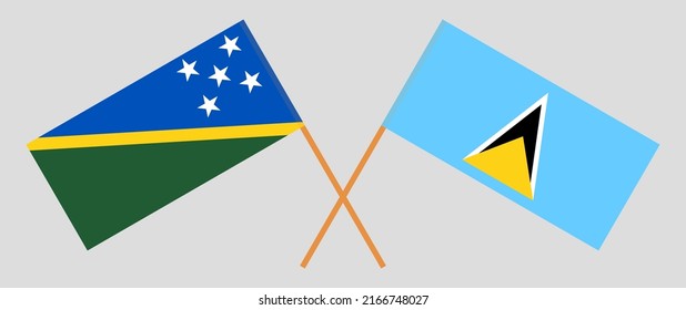 Banderas cruzadas de las Islas Salomón y Santa Lucía. Colores oficiales. Proporción correcta. Ilustración del vector
