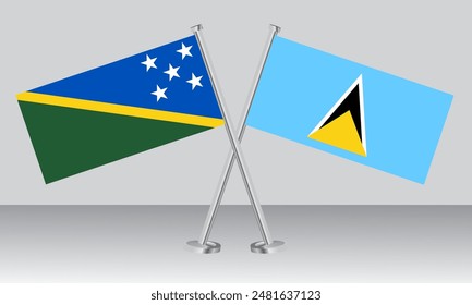 Banderas cruzadas de las Islas Salomón y Santa Lucía. Colores oficiales. Proporción correcta. diseño de Anuncio