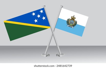 Crossed flags of Solomon Islands and San Marino. Official colors. Correct proportion. Banner design