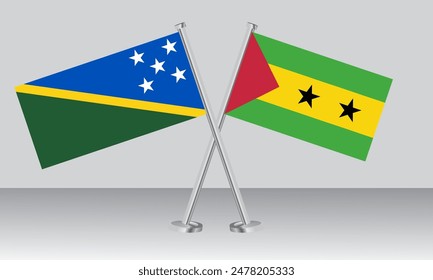 Crossed flags of Solomon Islands and Sao Tome Principe. Official colors. Correct proportion. Banner design