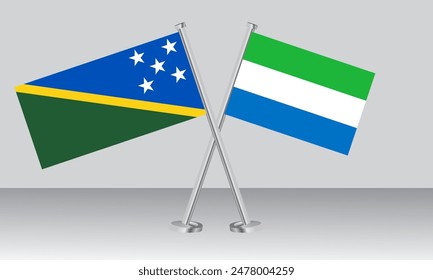 Crossed flags of Solomon Islands and Sierra Leone. Official colors. Correct proportion. Banner design