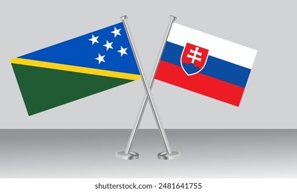Crossed flags of Solomon Islands and Slovakia. Official colors. Correct proportion. Banner design