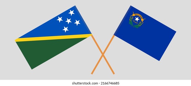 Crossed flags of Solomon Islands and The State of Nevada. Official colors. Correct proportion. Vector illustration
