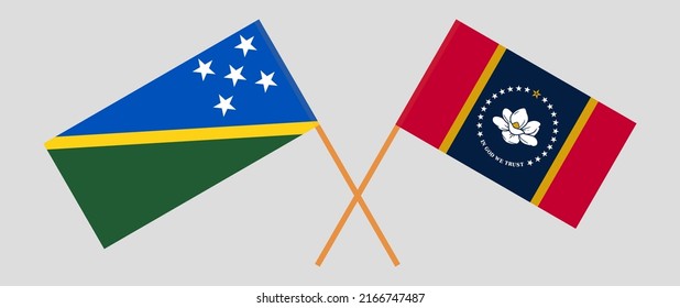 Crossed flags of Solomon Islands and The State of Mississippi. Official colors. Correct proportion. Vector illustration
