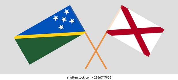 Crossed flags of Solomon Islands and The State of Alabama. Official colors. Correct proportion. Vector illustration
