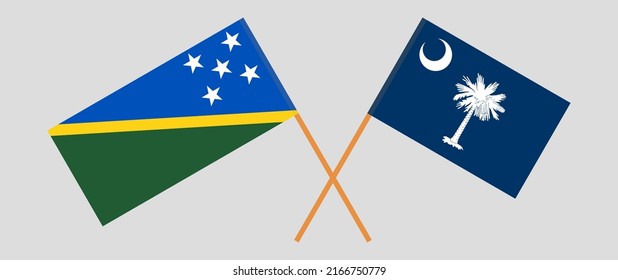Banderas cruzadas de las Islas Salomón y el Estado de Carolina del Sur. Colores oficiales. Proporción correcta. Ilustración del vector

