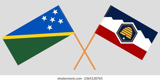 Crossed flags of Solomon Islands and The State of Utah. Official colors. Correct proportion. Vector illustration

