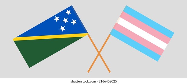 Crossed flags of Solomon Islands and Transgender Pride. Official colors. Correct proportion. Vector illustration
