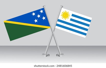 Crossed flags of Solomon Islands and Uruguay. Official colors. Correct proportion. Banner design