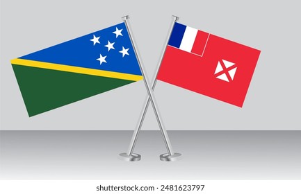 Crossed flags of Solomon Islands and Wallis and Futuna. Official colors. Correct proportion. Banner design