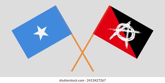 Crossed flags of Somalia and anarchy. Official colors. Correct proportion. Vector illustration
