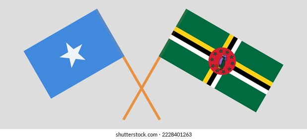 Crossed flags of Somalia and Dominica. Official colors. Correct proportion. Vector illustration
