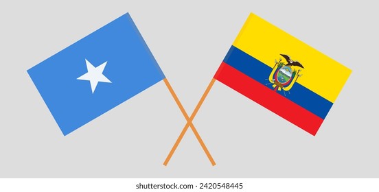 Crossed flags of Somalia and Ecuador. Official colors. Correct proportion. Vector illustration
