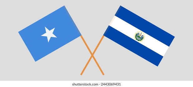 Crossed flags of Somalia and El Salvador. Official colors. Correct proportion. Vector illustration
