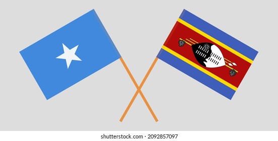 Crossed flags of Somalia and Eswatini. Official colors. Correct proportion. Vector illustration
