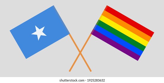 Crossed flags of Somalia and LGBTQ. Official colors. Correct proportion