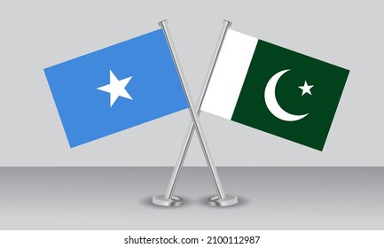 Crossed flags of Somalia and Pakistan. Official colors. Correct proportion. Banner design
