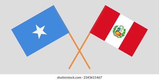 Crossed flags of Somalia and Peru. Official colors. Correct proportion. Vector illustration
