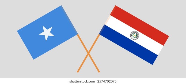 Crossed flags of Somalia and Republic of Paraguay. Official colors. Correct proportion. Vector illustration.
