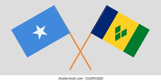 Crossed flags of Somalia and Saint Vincent and the Grenadines. Official colors. Correct proportion. Vector illustration
