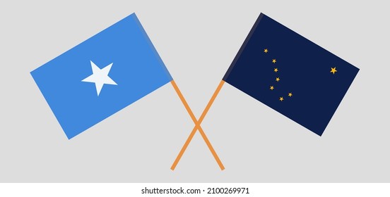 Crossed flags of Somalia and the State of Alaska. Official colors. Correct proportion. Vector illustration
