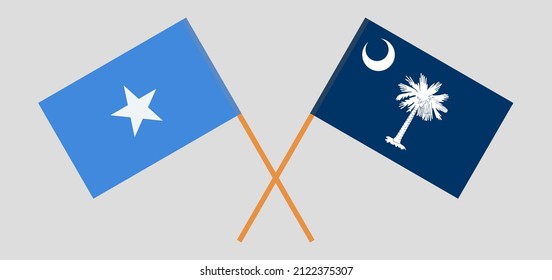 Crossed flags of Somalia and The State of South Carolina. Official colors. Correct proportion. Vector illustration
