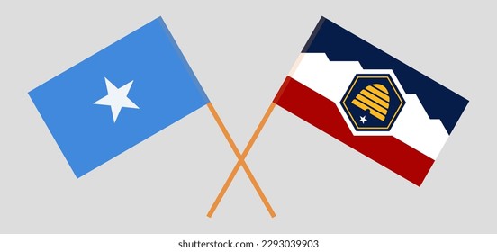 Crossed flags of Somalia and The State of Utah. Official colors. Correct proportion. Vector illustration
