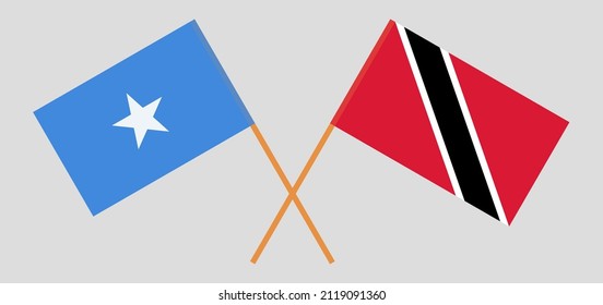 Crossed flags of Somalia and Trinidad and Tobago. Official colors. Correct proportion. Vector illustration
