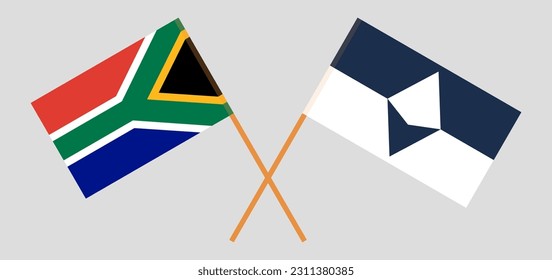 Crossed flags of South Africa and Antarctica. Official colors. Correct proportion. Vector illustration
