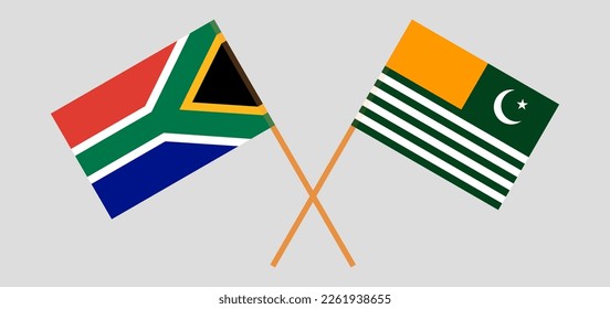 Crossed flags of South Africa and Azad Kashmir. Official colors. Correct proportion. Vector illustration

