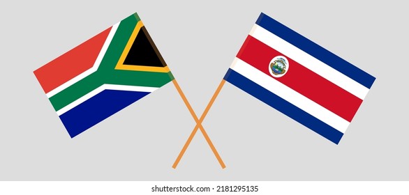 Crossed flags of South Africa and Costa Rica. Official colors. Correct proportion. Vector illustration
