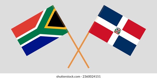 Crossed flags of South Africa and Dominican Republic. Official colors. Correct proportion. Vector illustration
