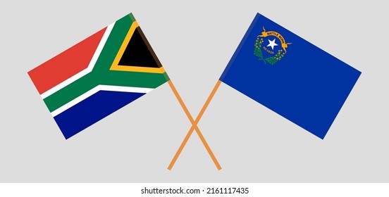 Crossed flags of South Africa and The State of Nevada. Official colors. Correct proportion. Vector illustration
