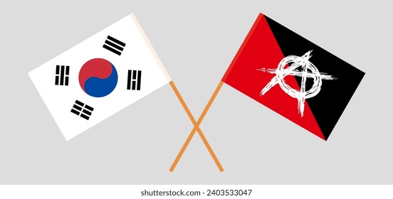 Crossed flags of South Korea and anarchy. Official colors. Correct proportion. Vector illustration
