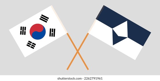 Crossed flags of South Korea and Antarctica. Official colors. Correct proportion. Vector illustration
