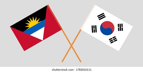 Crossed flags of South Korea and Antigua and Barbuda