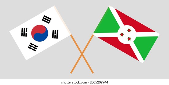 Crossed flags of South Korea and Burundi. Official colors. Correct proportion