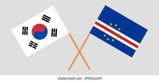 Crossed flags of South Korea and Cape Verde. Official colors. Correct proportion