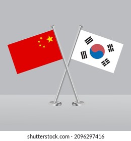 Crossed flags of South Korea and China. Official colors. Correct proportion. Banner design