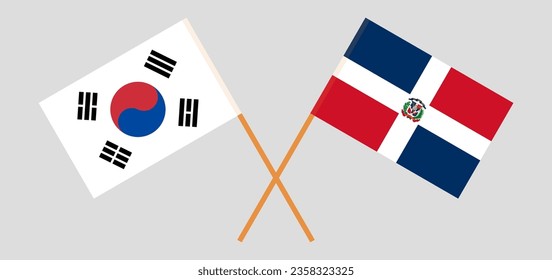 Crossed flags of South Korea and Dominican Republic. Official colors. Correct proportion. Vector illustration
