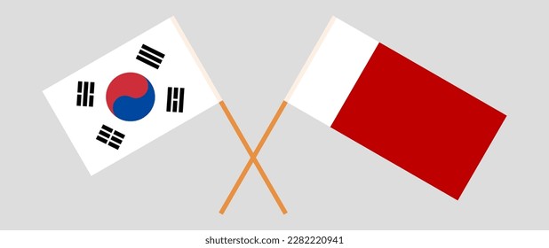 Crossed flags of South Korea and Dubai. Official colors. Correct proportion. Vector illustration