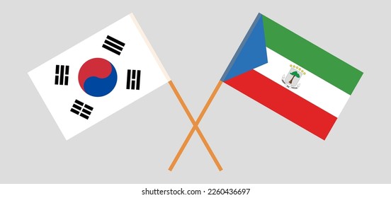 Banderas cruzadas de Corea del Sur y Guinea Ecuatorial. Colores oficiales. Proporción correcta. Ilustración del vector
