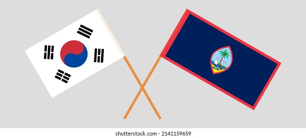 Crossed flags of South Korea and Guam. Official colors. Correct proportion. Vector illustration
