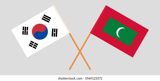 Crossed flags of South Korea and Maldives. Official colors. Correct proportion